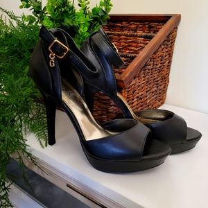 Guess platform peeptoe pumps